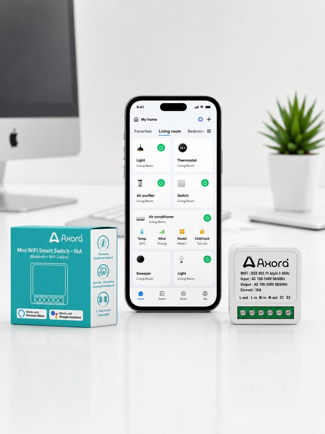 AXORA Mini 16A Smart Switch | WiFi + Bluetooth | Compatible with Alexa & Google Assistant | Smart Life App Control | 2-Way Control | Timer, Schedule & LAN Control | DIY Retrofit For Home Automation