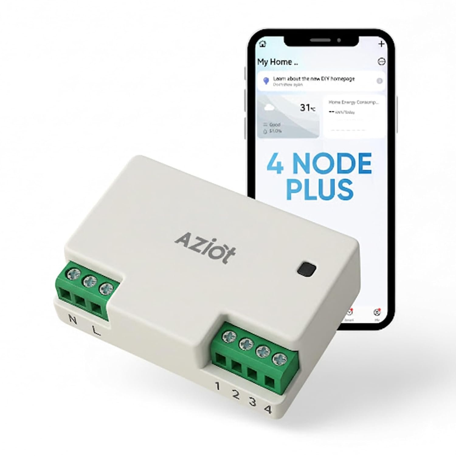 AZIOT 4 Node Plus Smart Switch (1 x 16A Load) | WiFi + Bluetooth | Voice Control | Timer Function | Made in India | Compatible with Alexa & Google Assistant