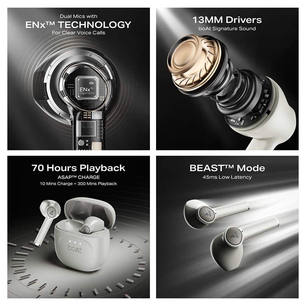 boAt Airdopes 131 Gen 2, 13mm Drivers, 70H Battery, ENx Tech, Beast Mode 45 ms Low Latency, ASAP Charge, Bluetooth Earbuds, TWS Ear Buds Wireless Earphones with mic (Cream White)