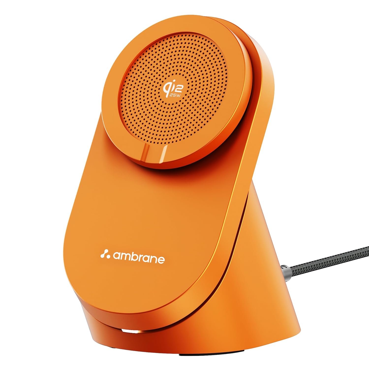 Ambrane 25W Qi2.2 Magsafe Wireless Charger with Stand & Heat Control Mechanism, Perfect for Table, Fast Charge 40% in Just 30 Mins Wirelessly for iPhone 12-17 All Models (AerosynQ 4, Orange)