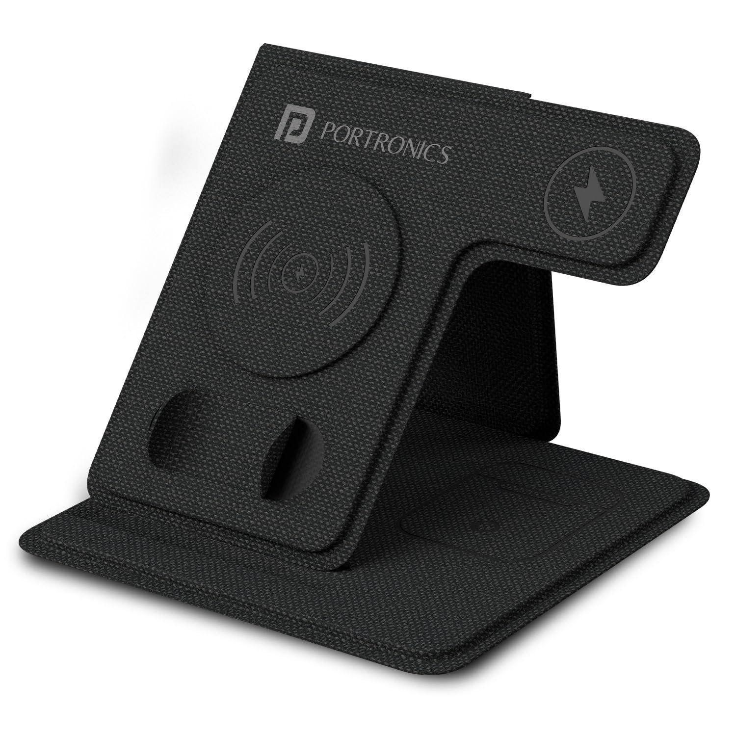 Portronics Freedom Fold 3 15W 3 in 1 Foldable MagSafe Compatible Wireless Charger for iPhone 12 & Above Series, Apple Watches & AirPods with Premium PU Leather, 1M Type C Charging Cable(Black)