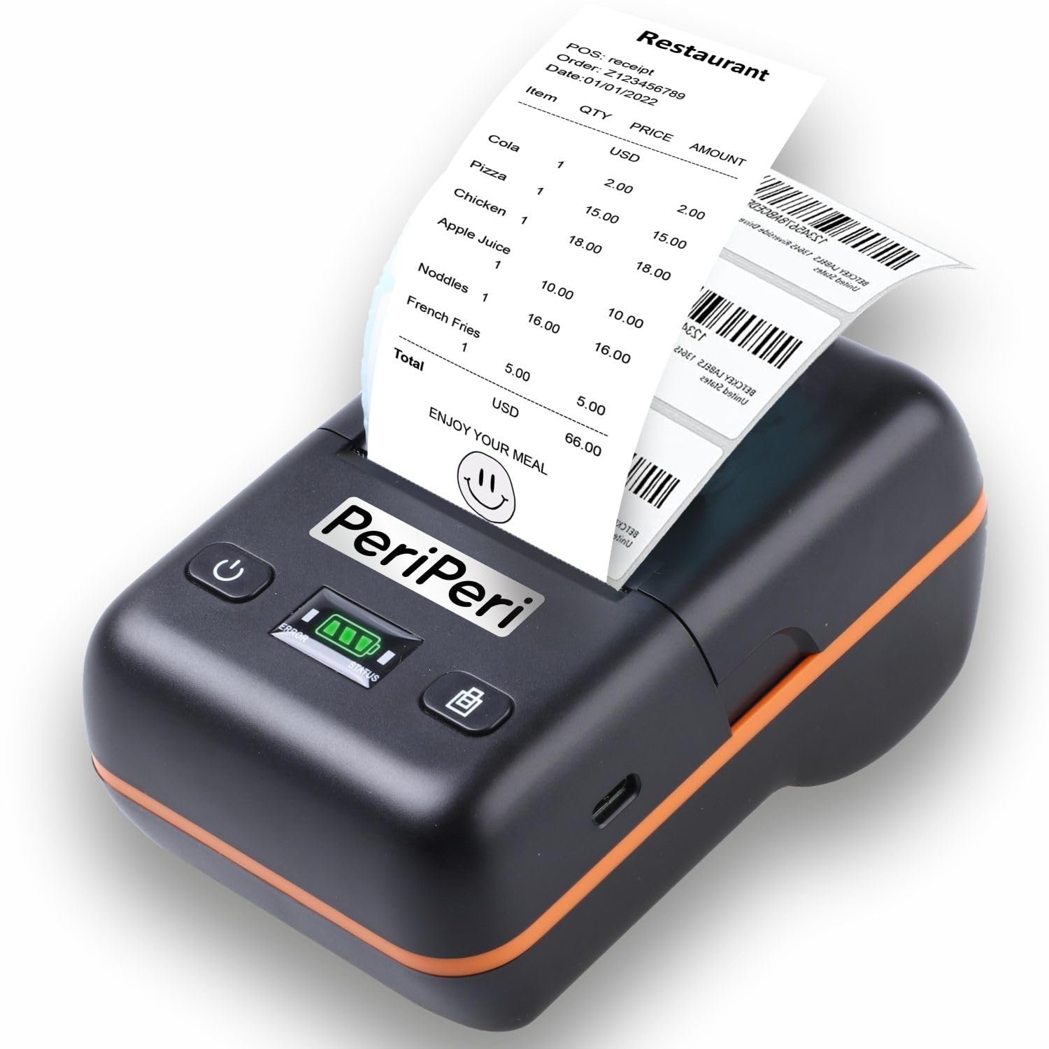 PeriPeri BT-58L 2-in-1 2 Inch (58mm) Thermal Label & Receipt Printer, Inkless USB + Bluetooth Portable Rechargeable Printer with 2600mAh Battery, iOS/Android/Windows, 1 Year Warranty