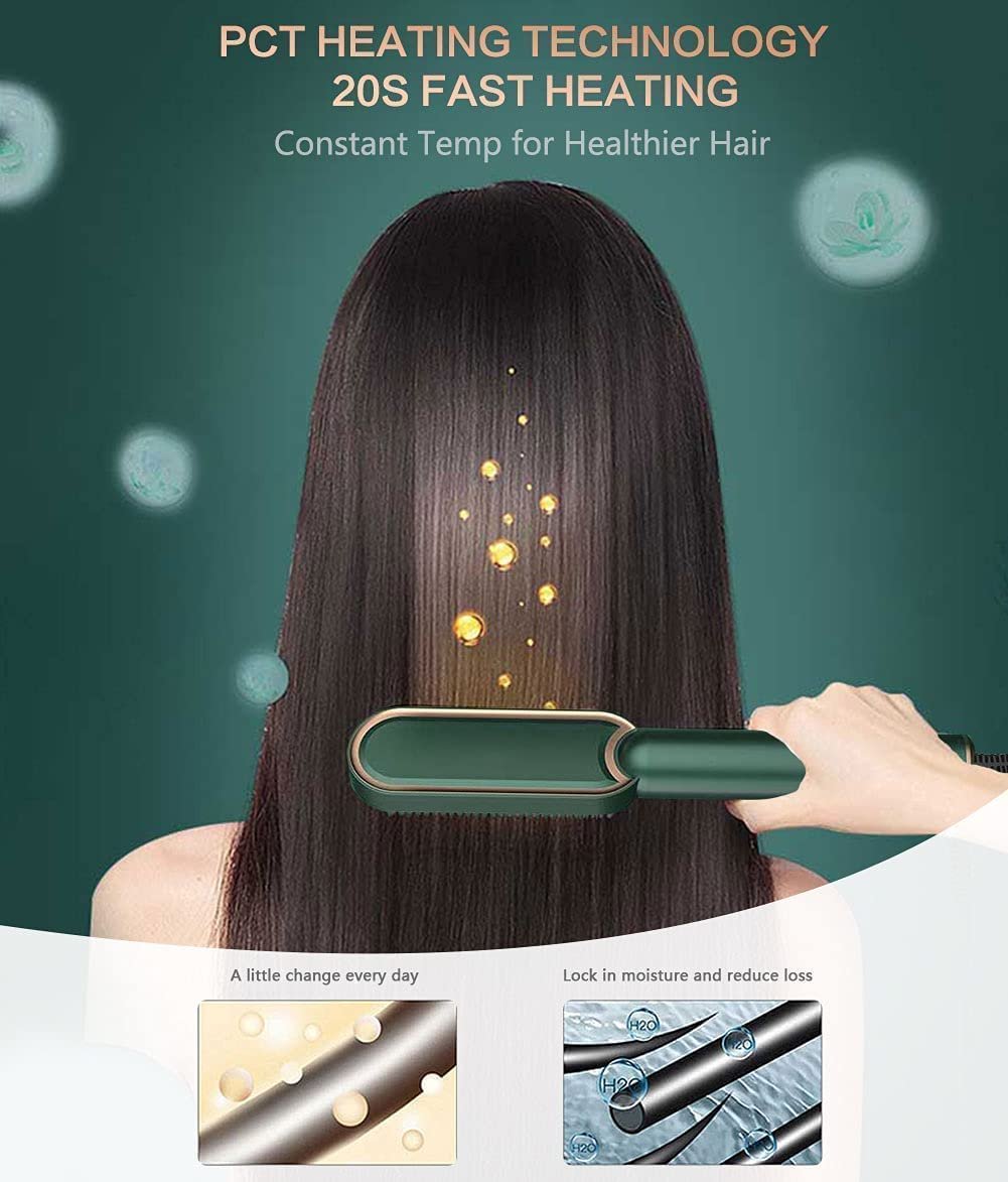 2in1 Hair Straightener & Curler Brush, Hair Straightening Iron With Built-in Comb, Fast Heating & 6 Temp Settings & Anti-Scald, Perfect For Home Hair Styler