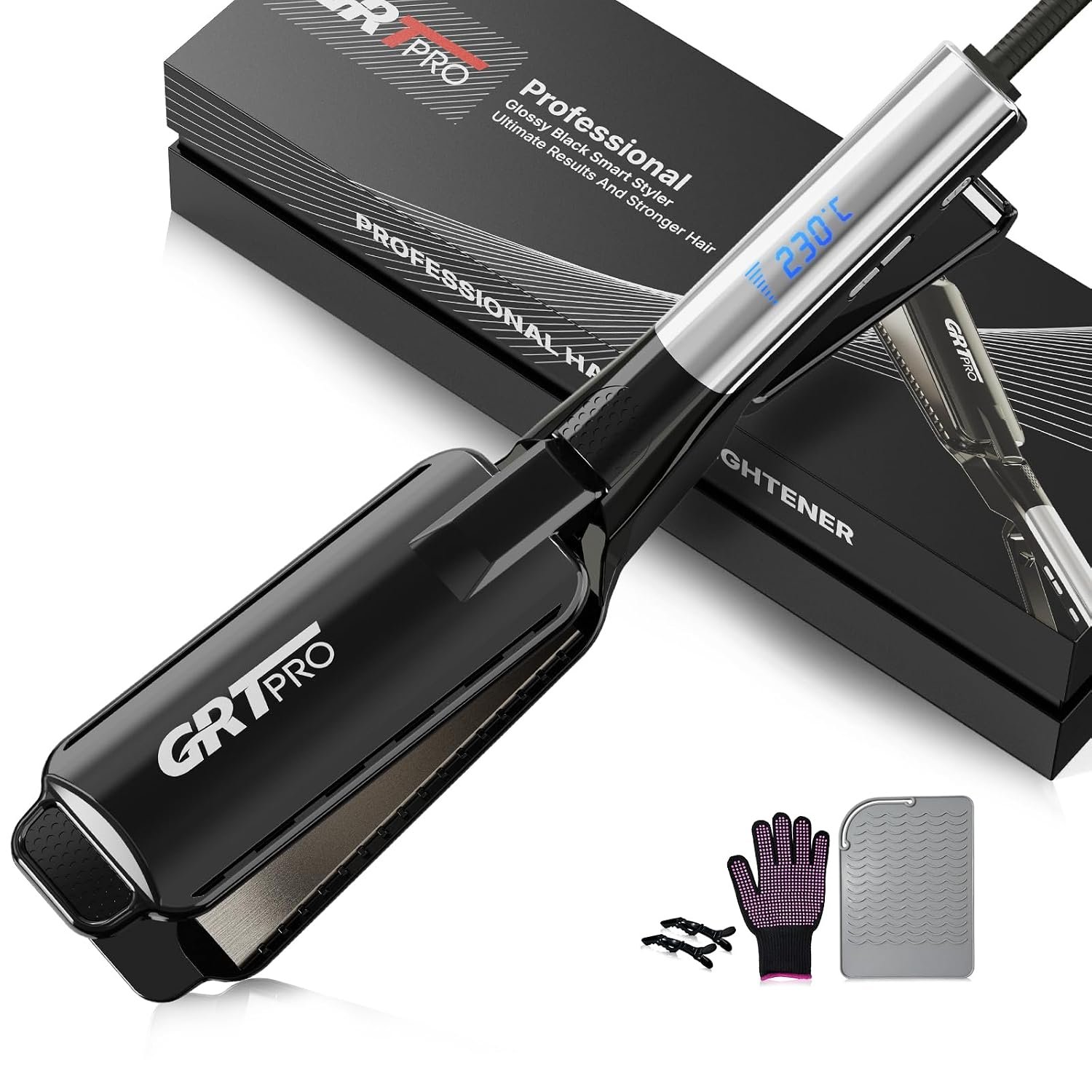 Hair Straightener Wide Extra 55 mm Professional Styler Anti-Frizz Ion Technology Ceramic Tourmaline Coating LCD Display 19 Temperature Levels 50 ~ 230 °C for Thick Curly